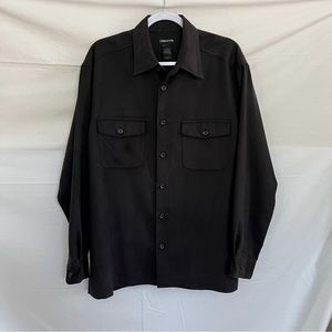 Claiborne Faux Suede Black Button Down Size Large Long Sleeve Shirt